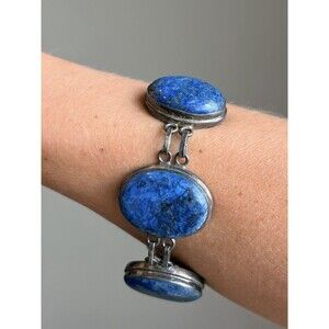 Vintage Large Lapis Lazuli Cabochon 925 Sterling Silver Bracelet Native Navajo